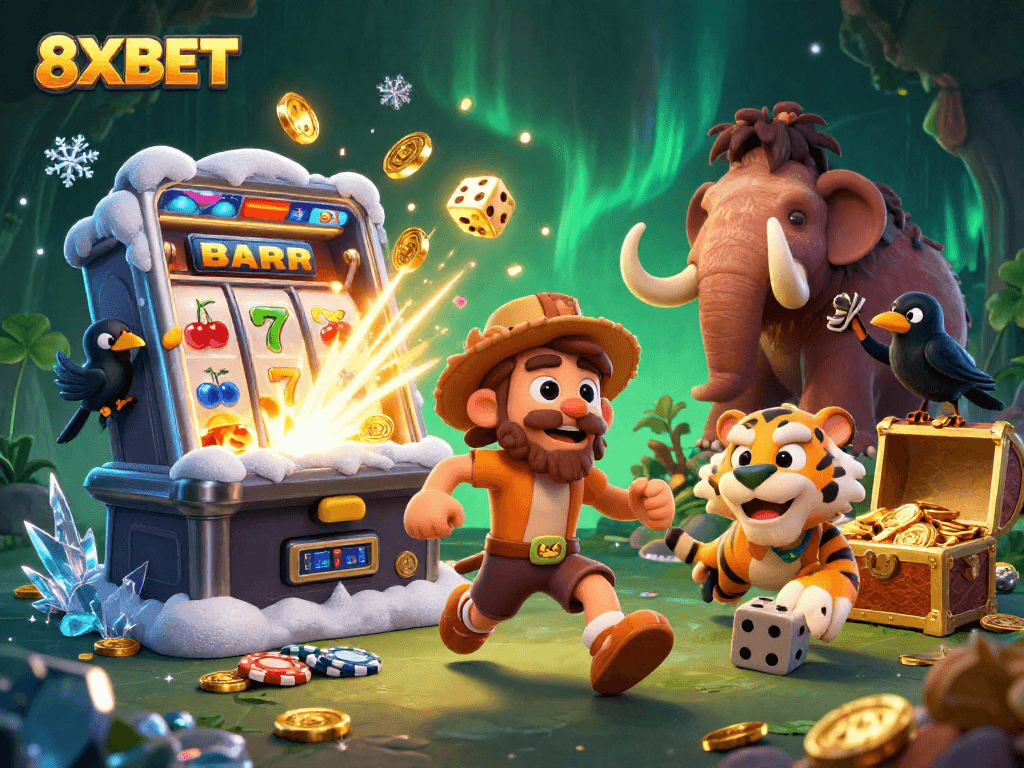Engage with thrilling games at 8XBET in this vibrant, immersive casino scene.