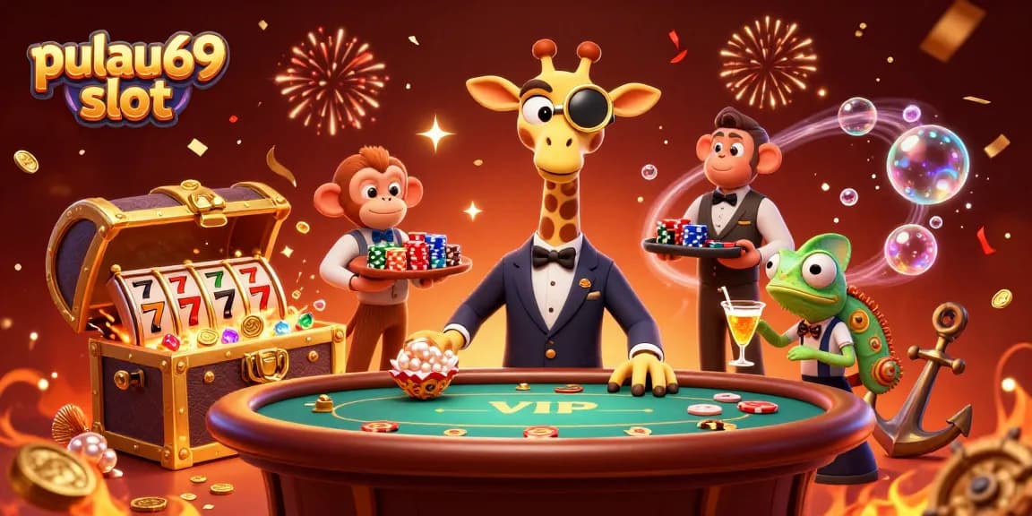 Pull the lever on pulau69 slot for a vibrant 3D casino experience with characters and treasures.