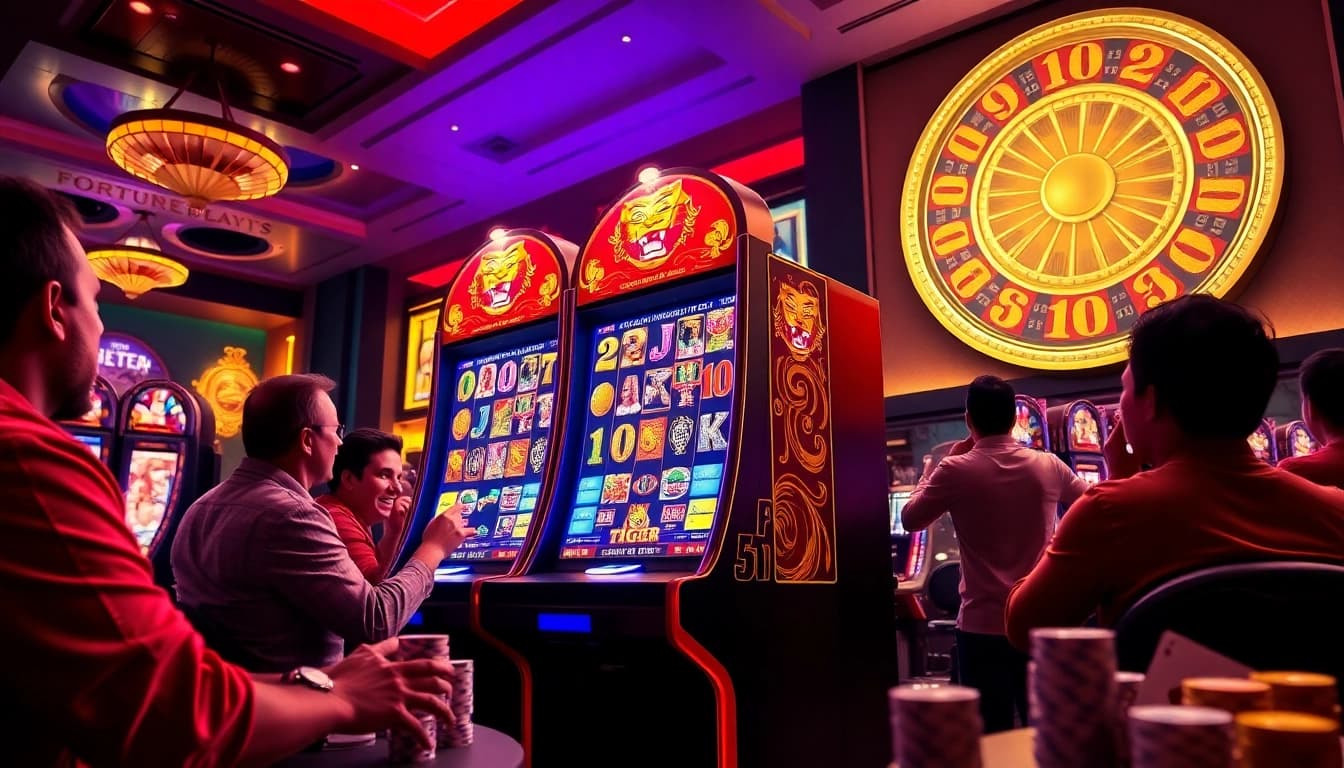 Players enjoying the Fortune Tiger slot machine, combining excitement with gambling strategy for winning.