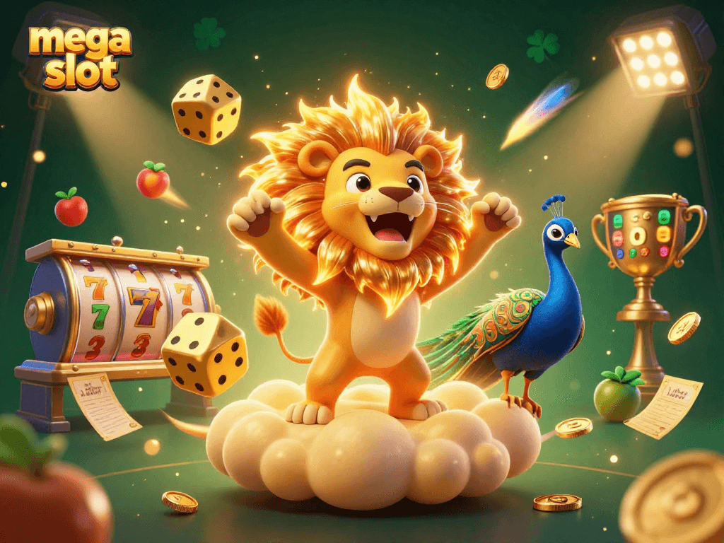 Experience thrilling mega slot gameplay with 3D cartoon characters and vibrant gaming elements in an epic casino setting.
