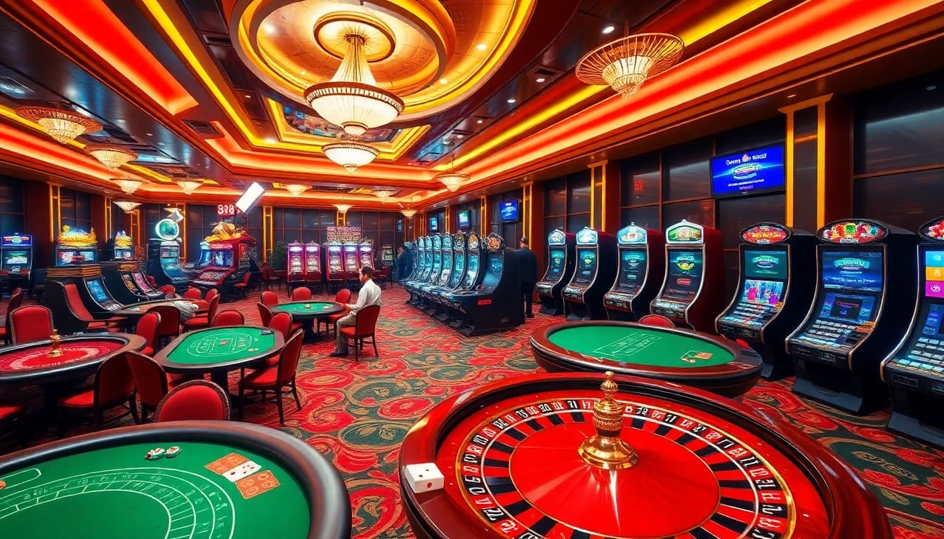 Experience the excitement of gambling at XX88 with vibrant casino tables and engaging players.