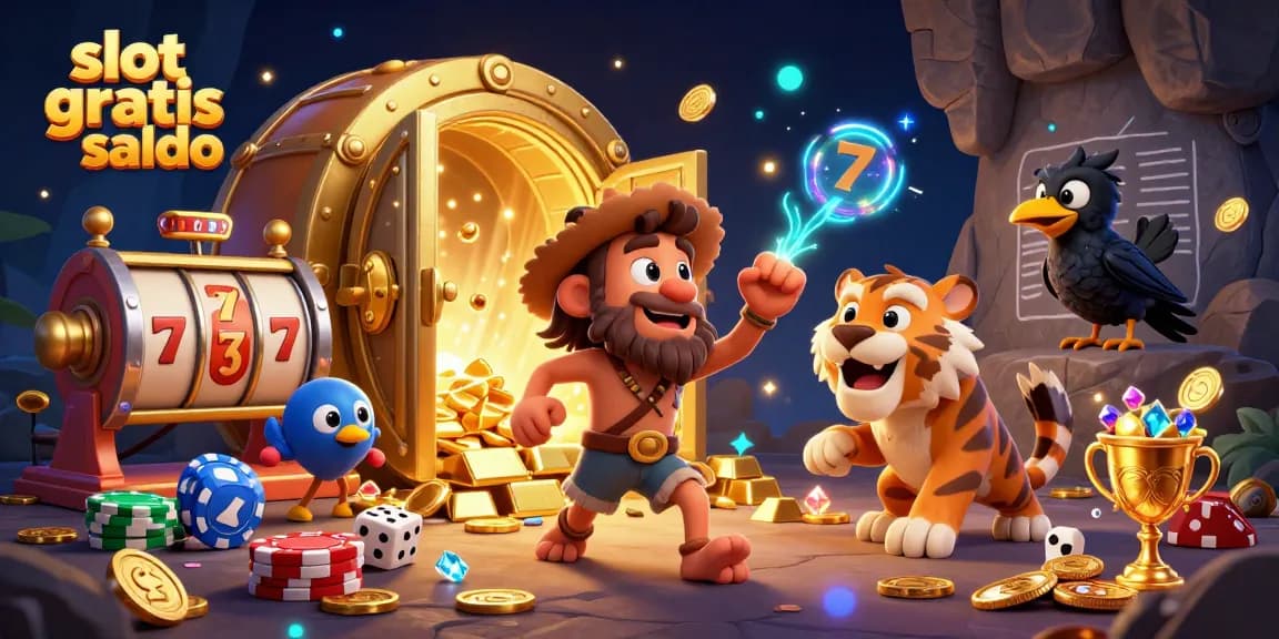 Play thrilling slot games with slot gratis saldo in a vibrant prehistoric casino scene filled with exciting elements.