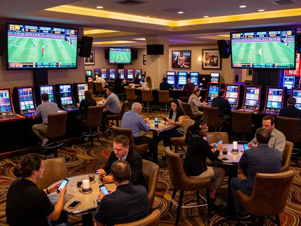 Exciting sports betting activities at a casino lounge displaying live events, featured odds, and engaged bettors with tr88.