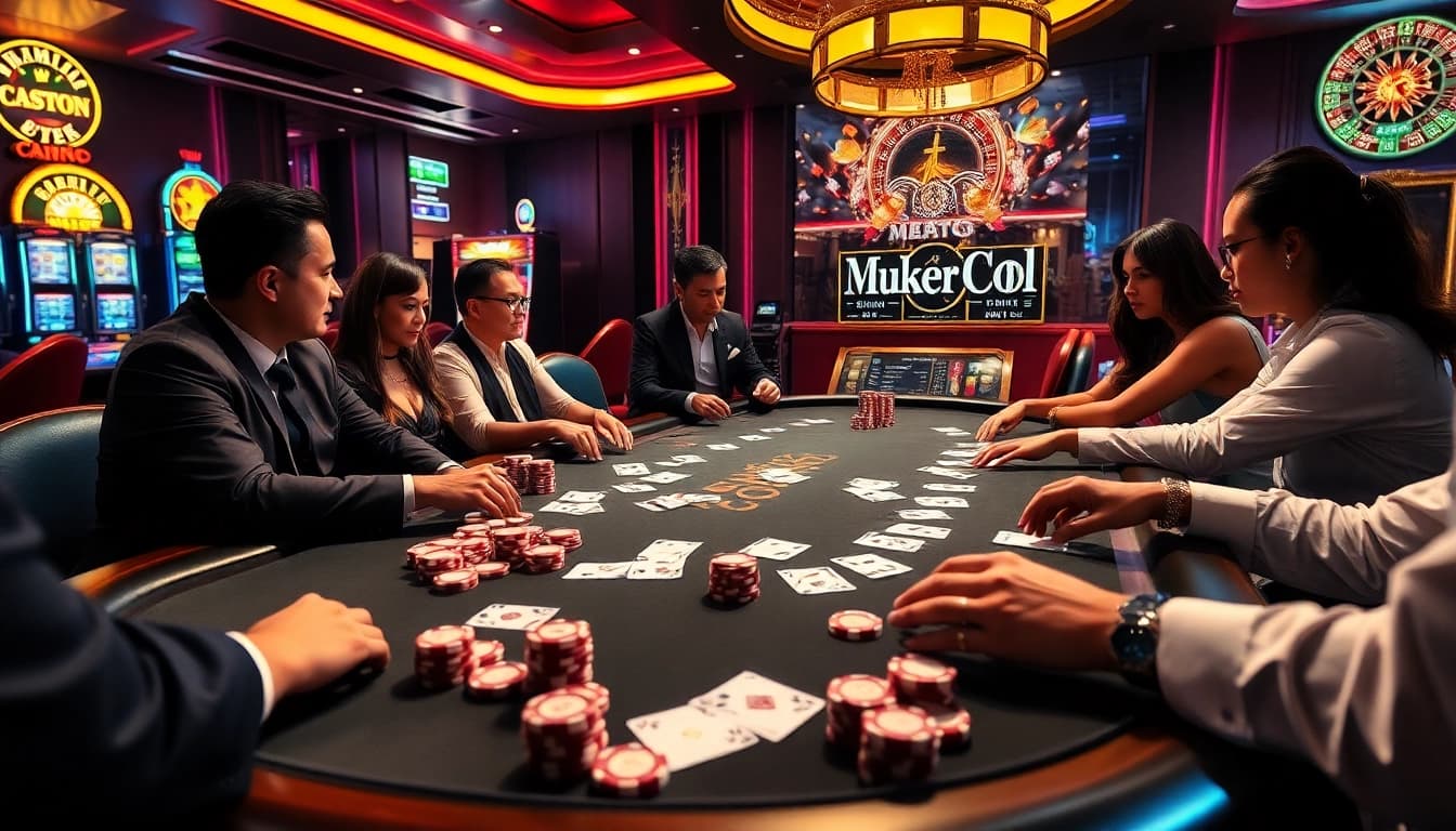 Experience the excitement of RR88 Auction with players competing at a glamorous poker table.