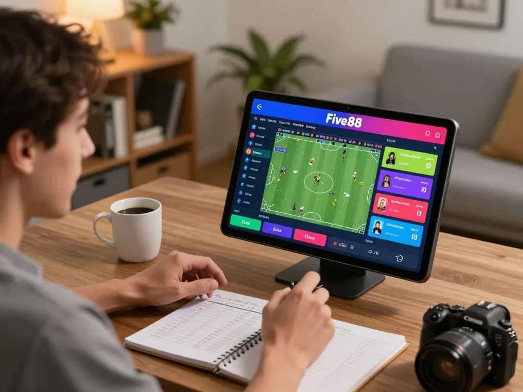 Engaging in live sports betting through five88 on a tablet in a cozy home setup.