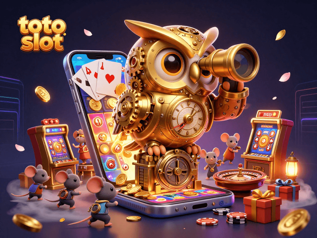 Engage with the exhilarating world of toto slot gaming through a vibrant 3D casino illustration.