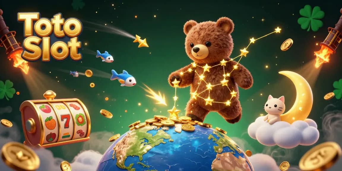 Toto Slot menghadirkan permainan slot menarik dengan bintang emas dan karakter lucu dalam suasana magis.