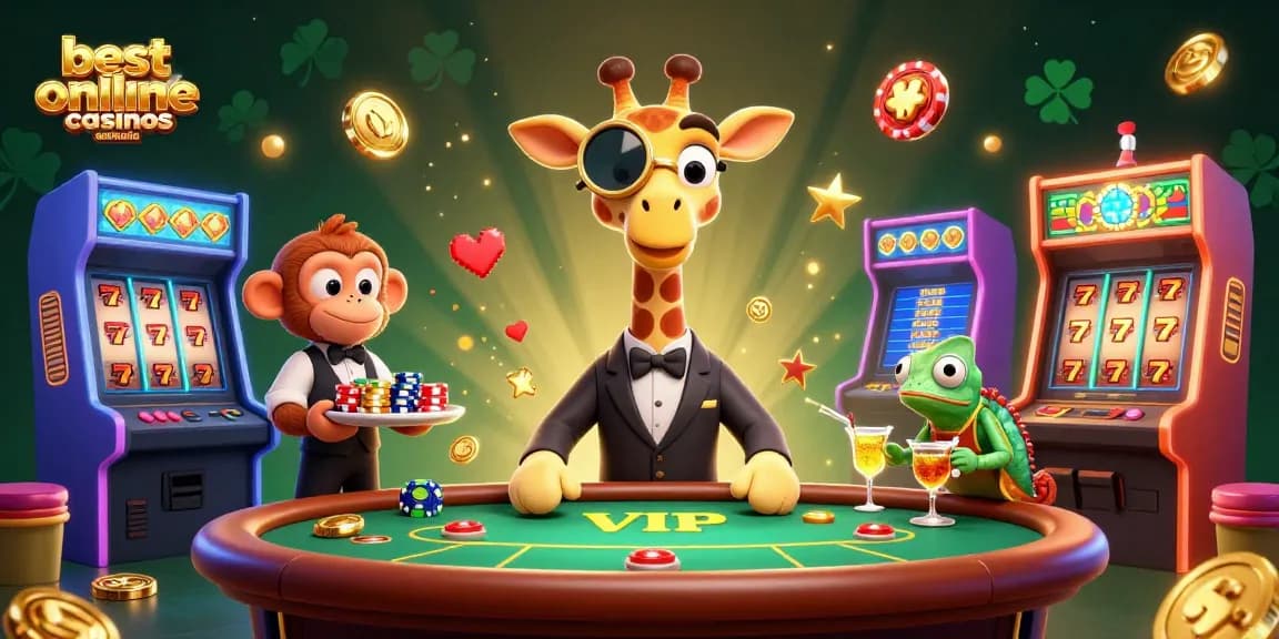 Experience the thrill of the best online casinos Australia with our vibrant 3D casino illustration.