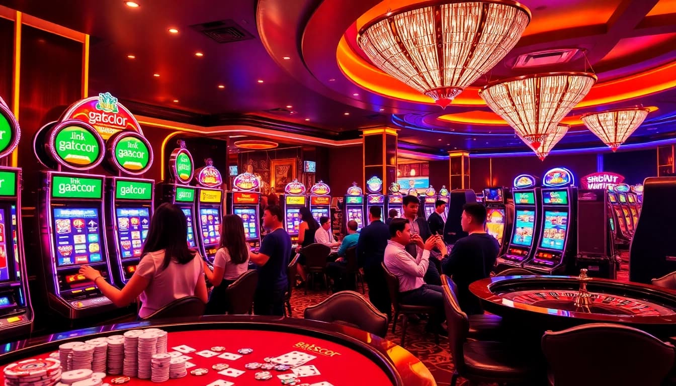 Players enjoying the thrill of link slot gacor games at a vibrant casino.