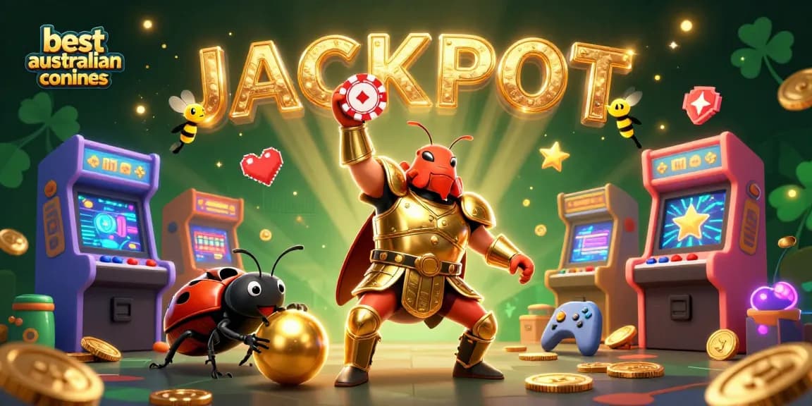 Engage with the best australian online casinos through a vibrant 3D visual of a hercules beetle in victory.