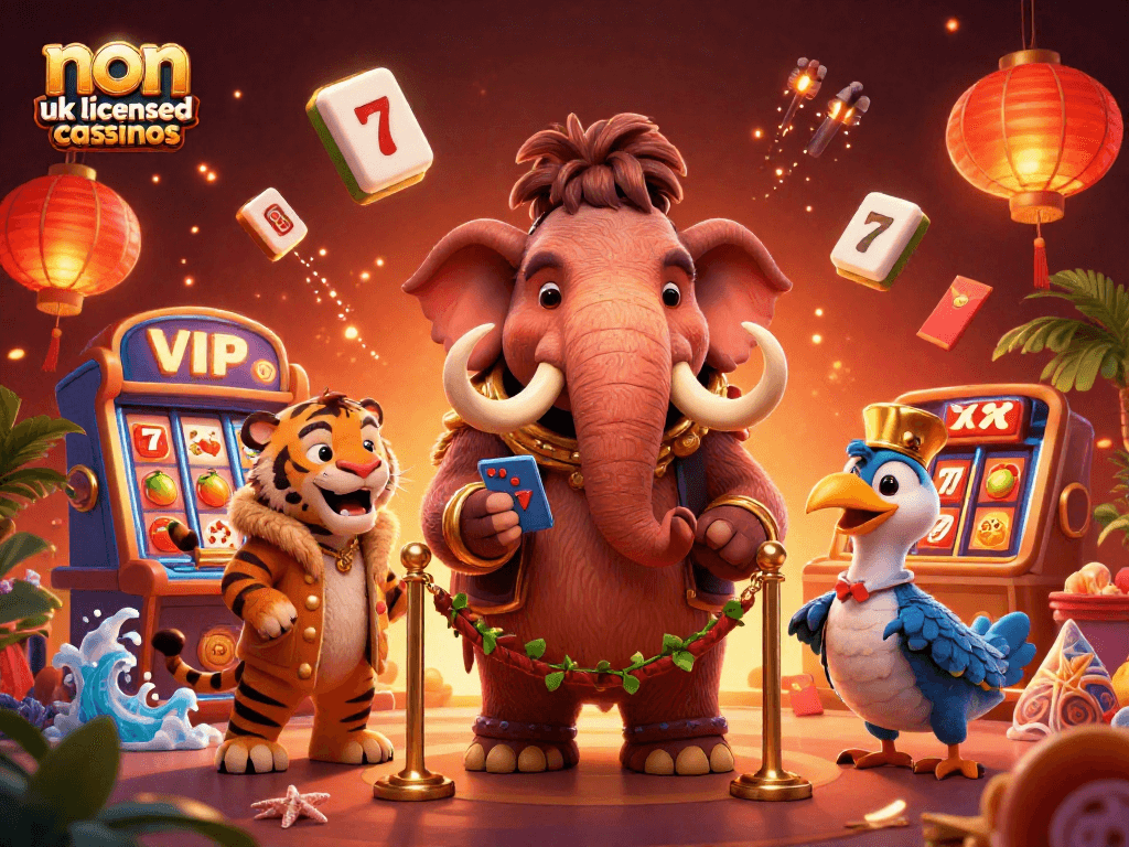 Experience the excitement of non uk licensed casinos with vibrant characters in a lively casino scene.
