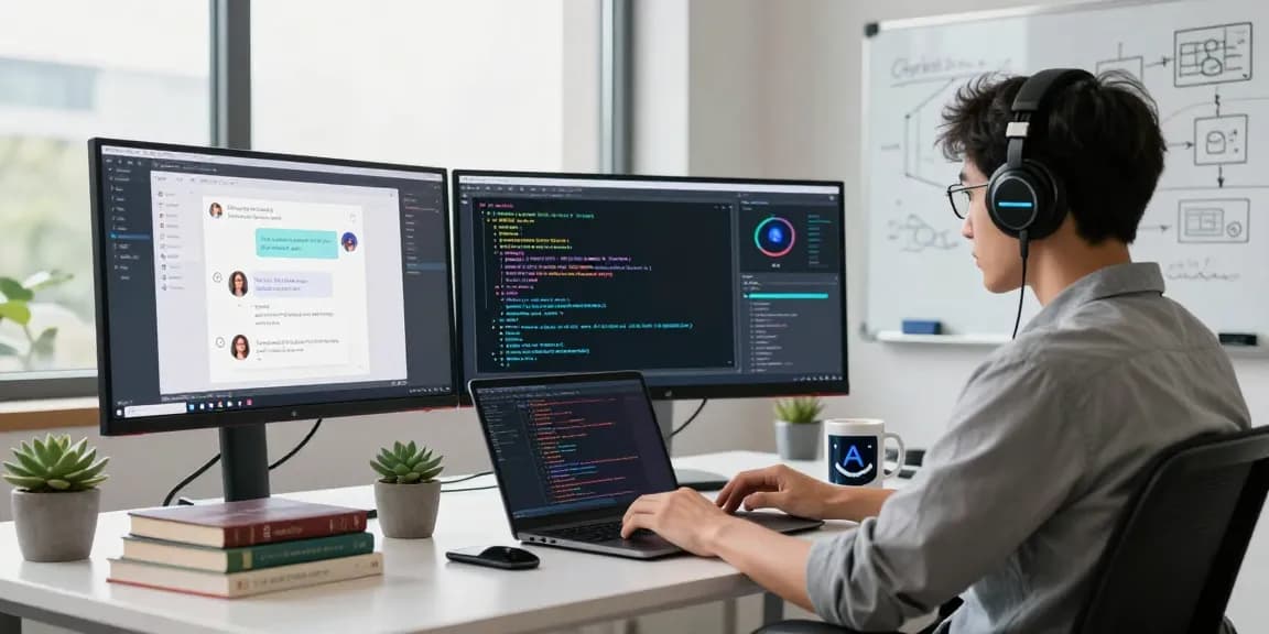 AI developer enhancing chat interfaces with crush ai in a modern tech workspace.