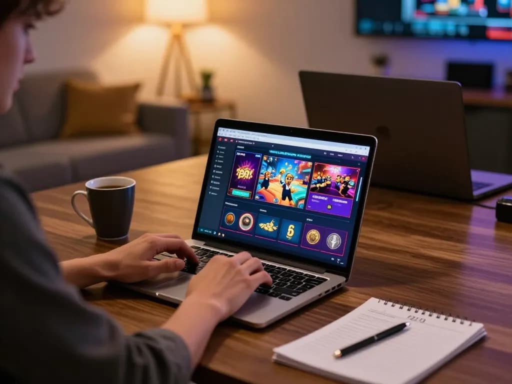 Player enjoying games on 3win com with laptop setup, showcasing engaging online casino theme