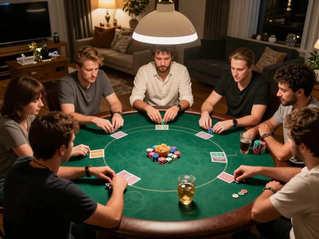 Engaging poker game at home emphasizing strategy and fun with 388bet players gathered around a table.