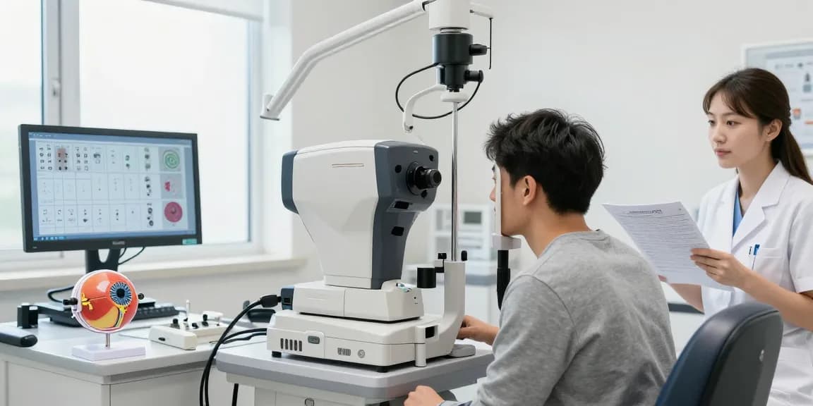 Examining icl cataract risk during a detailed eye examination at a modern clinic.