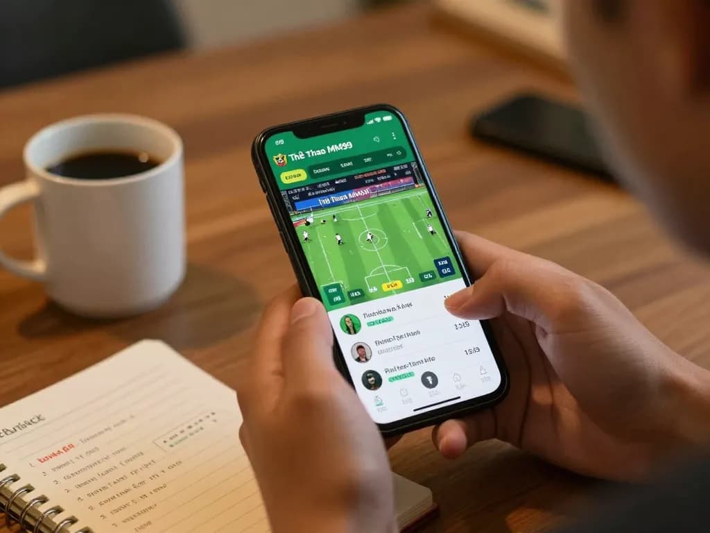 Engaging scene of Thể Thao MM99 sports betting app on smartphone with live updates