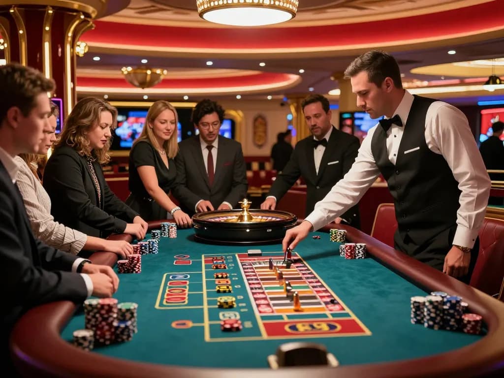 Experience the thrill of betting at the roulette table, showcasing casinosscope excitement in a luxurious casino setting