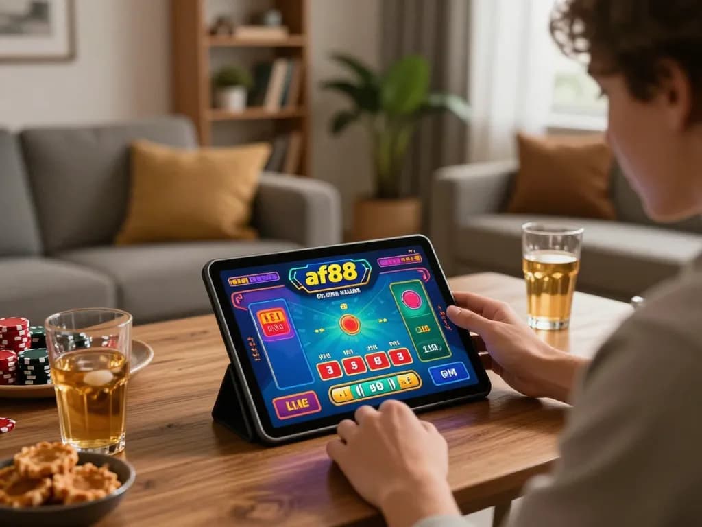Player enjoying mobile blackjack on af88 platform, engaged in immersive online gambling experience