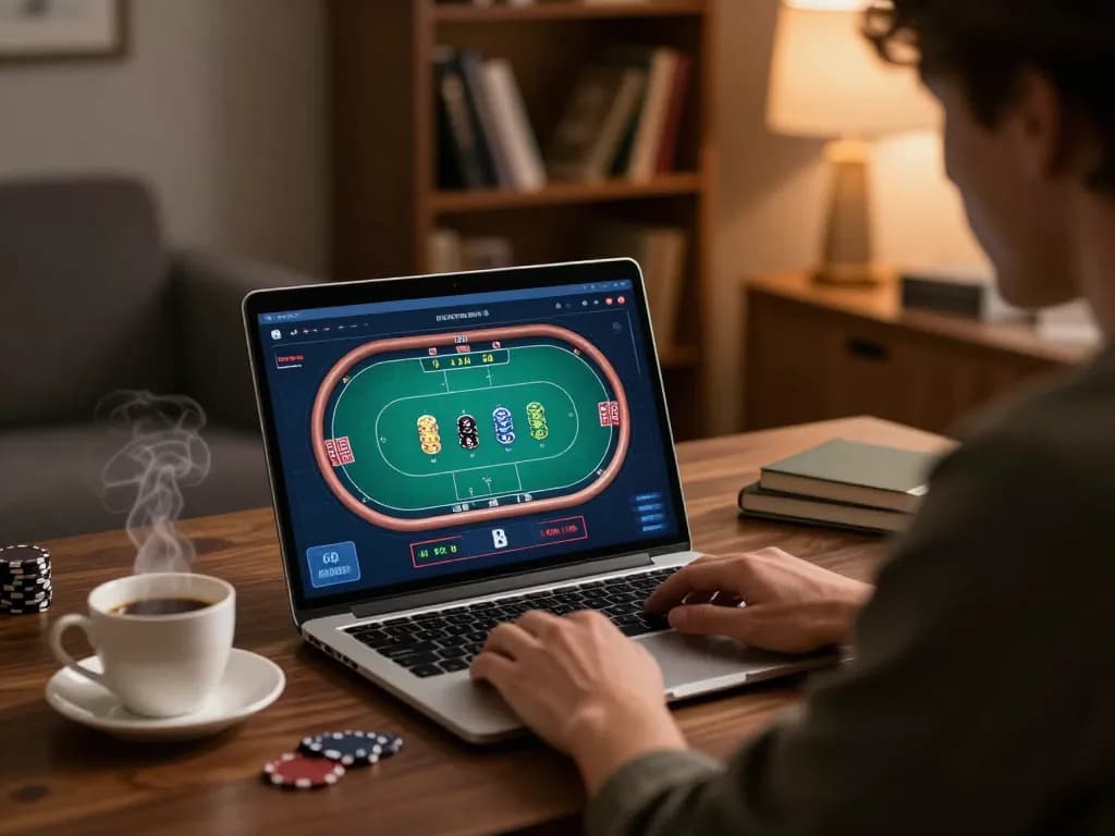 Player strategizing on fun88 online poker site while enjoying a cozy home setup