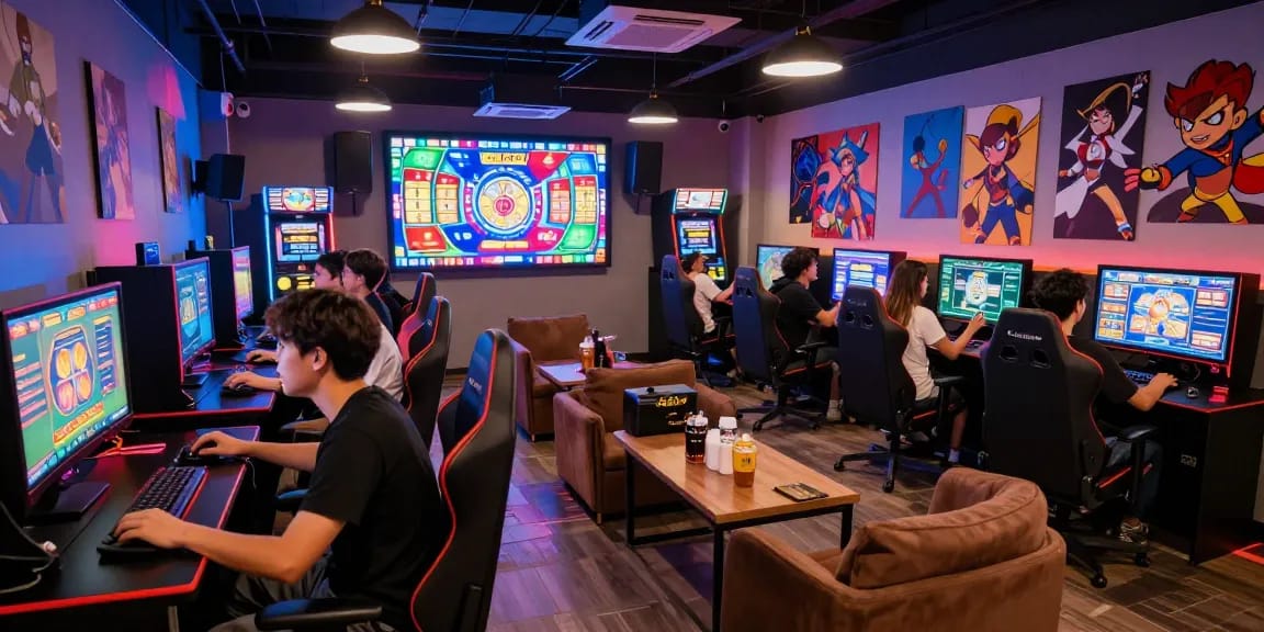 Players enjoying a thrilling toto slot game in a vibrant gaming lounge atmosphere.