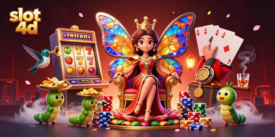 Menangkan slot 4d dengan gambar slot penuh warna dan simbol keberuntungan di kasino.