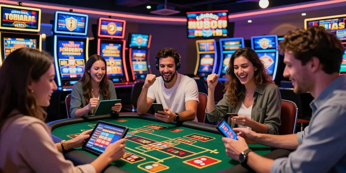 Players enjoying their experience at credit card casinos featured on https://dea.org.uk, showcasing vibrant gaming excitement and safe transactions.