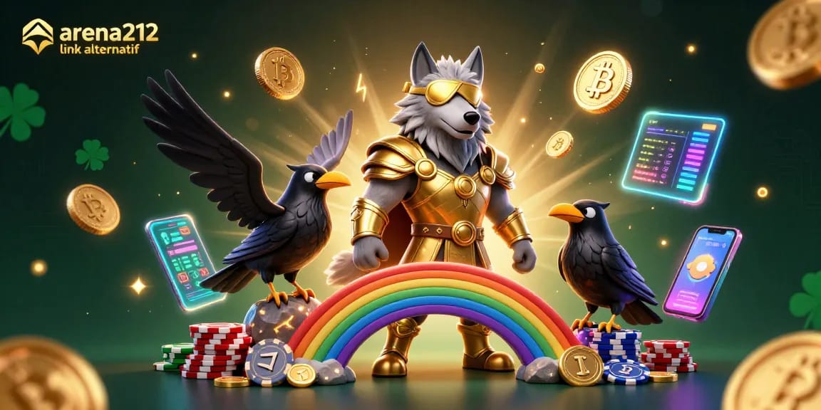 Mengakses arena212 link alternatif dengan ilustrasi kartun Odin dan ravens dalam pengaturan kasino.