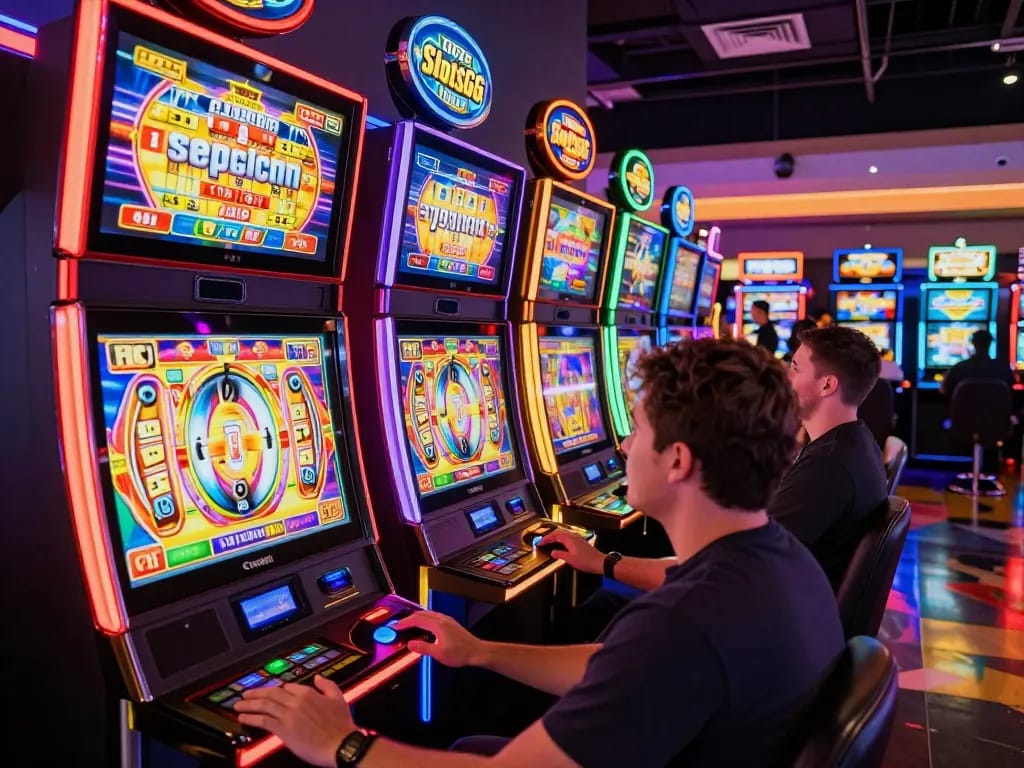 Players engaging with vibrant slots at SlotsGG for an electrifying casino experience