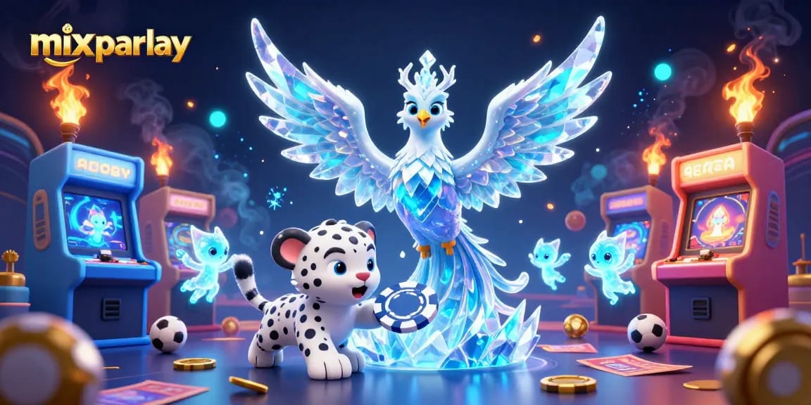 Experience the thrill of mix parlay betting with our vibrant illustration of fantastical characters engaging with gaming elements.