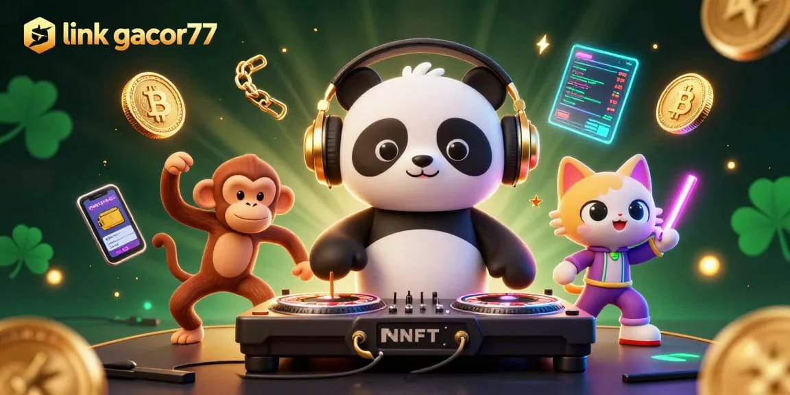 Menangkan peluang di link gacor77 dengan DJ panda kartun dan elemen kasino yang berkilauan.