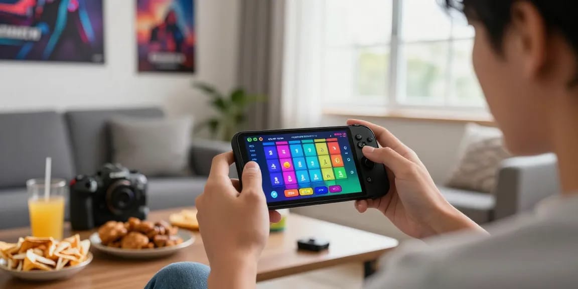 Tiranga Game Login scene showing a user immersed in vibrant colour prediction games on a mobile device in a cozy living room.