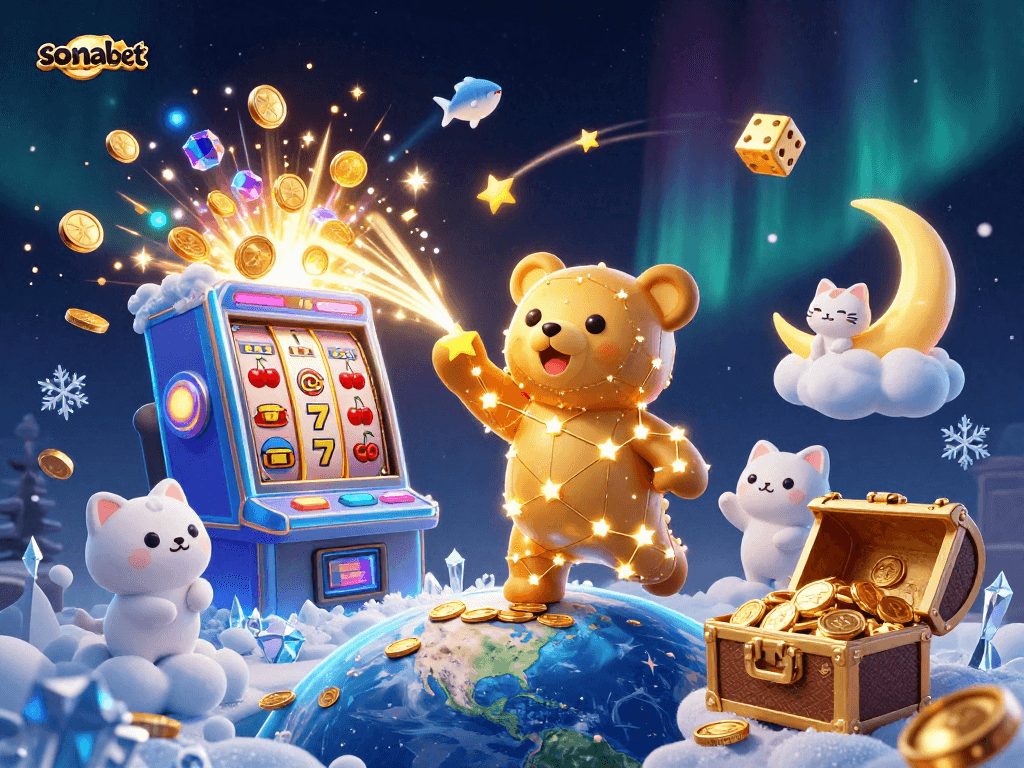 Experience the excitement of sonabet's casino with vibrant 3D characters and jackpot elements.