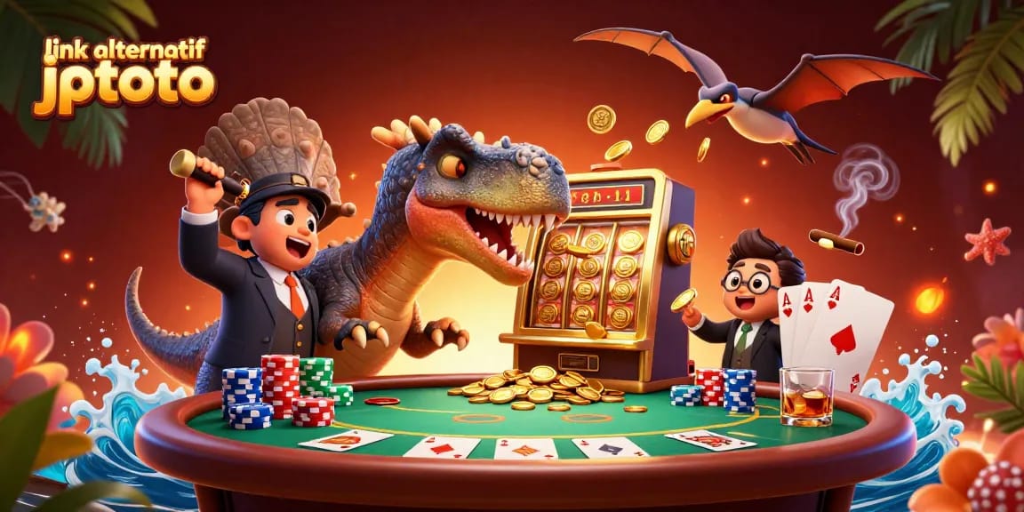 Experience the excitement with link alternatif jptoto as characters celebrate a jackpot payout in a vibrant casino scene.