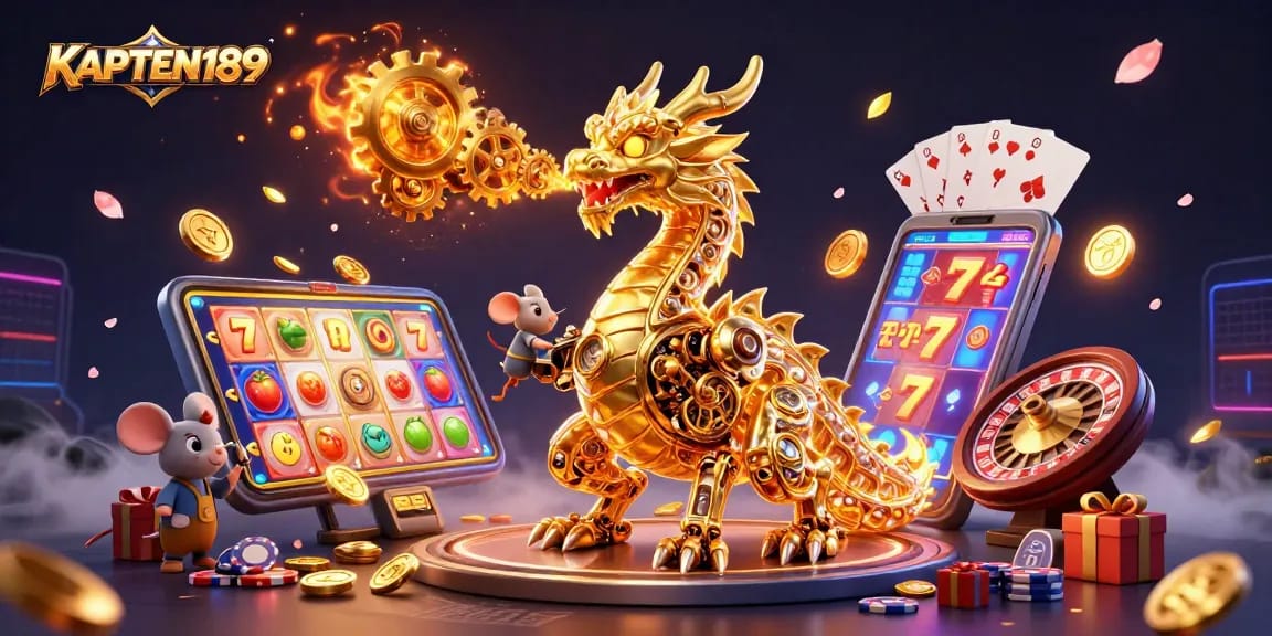 KAPTEN189 menghadirkan suasana kasino yang menakjubkan dengan naga emas dan permainan slot menggiurkan.