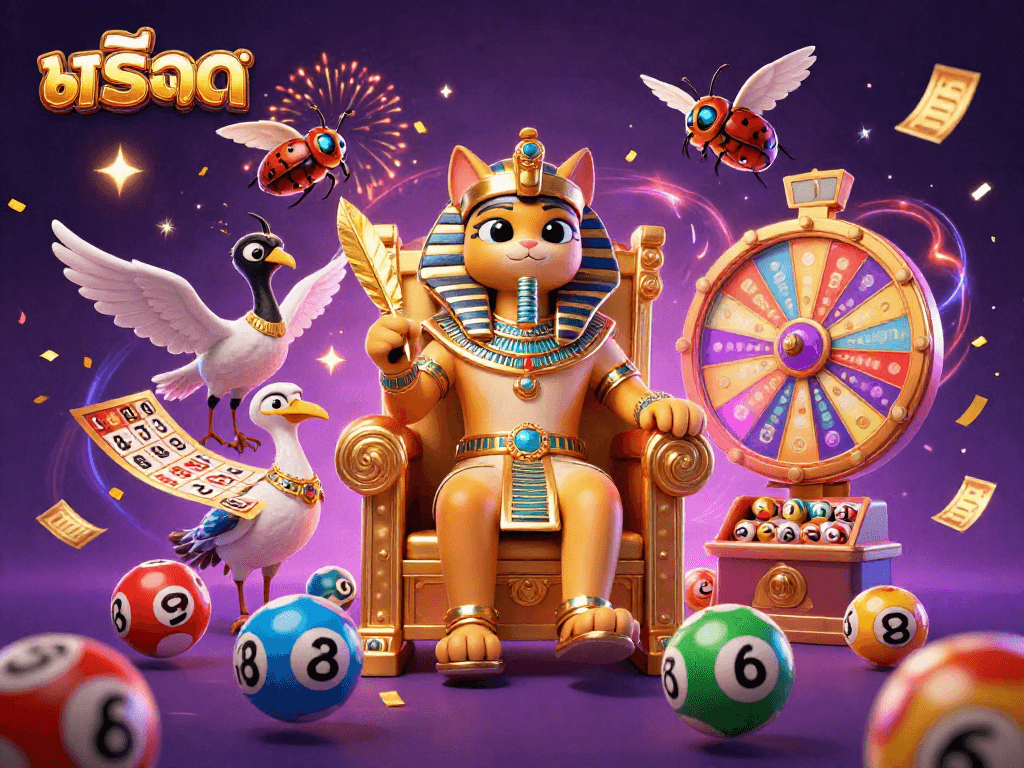 Experience thrilling สล็อต gameplay with a vibrant Egyptian-themed casino scene featuring rich colors and dynamic energy.