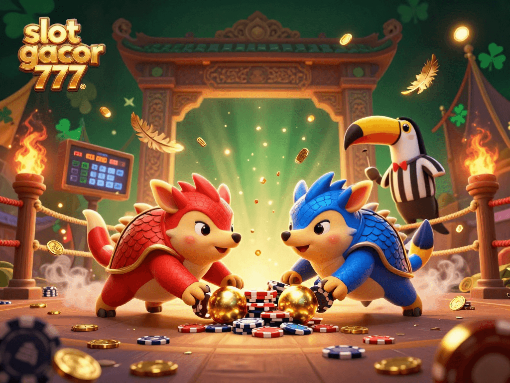 Engage in thrilling gameplay with slot gacor 777 as rival pangolins bowl through chips in an epic casino showdown.