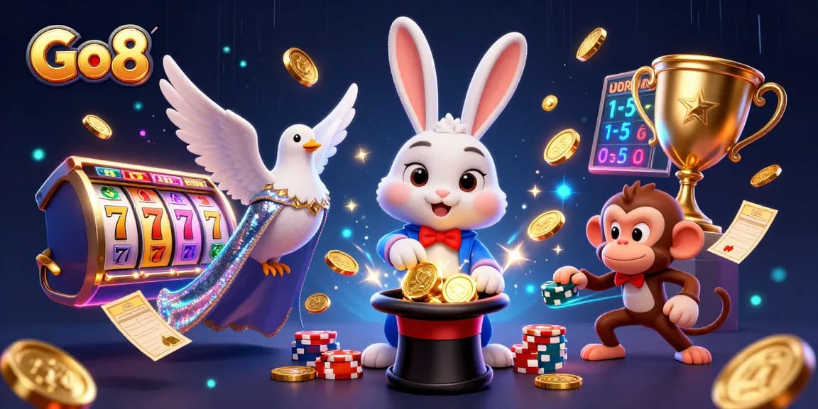 Experience the excitement of Go8 with a vibrant illustration of winning casino moments.