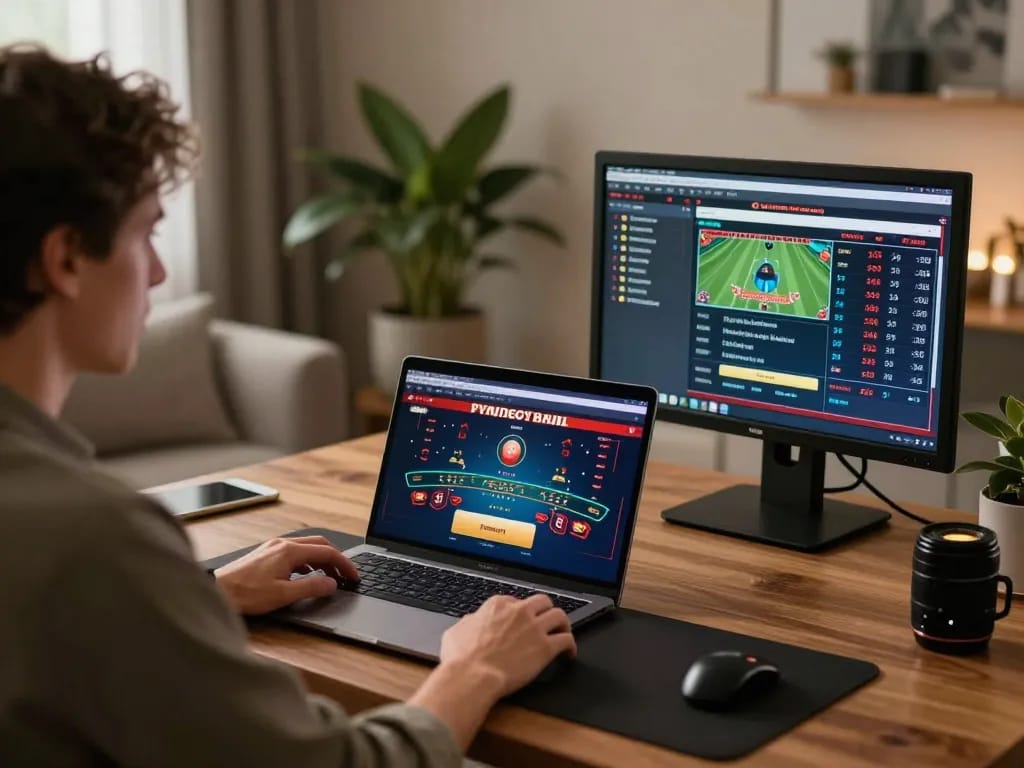 Engaged player using sin88 online casino for strategic blackjack gameplay at home