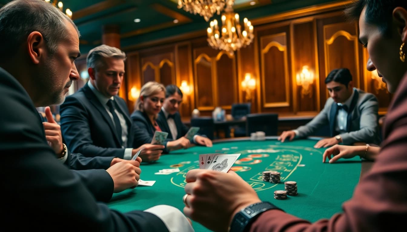 Engaged players at a Blackjack Casino table, showcasing the thrilling atmosphere of the game.
