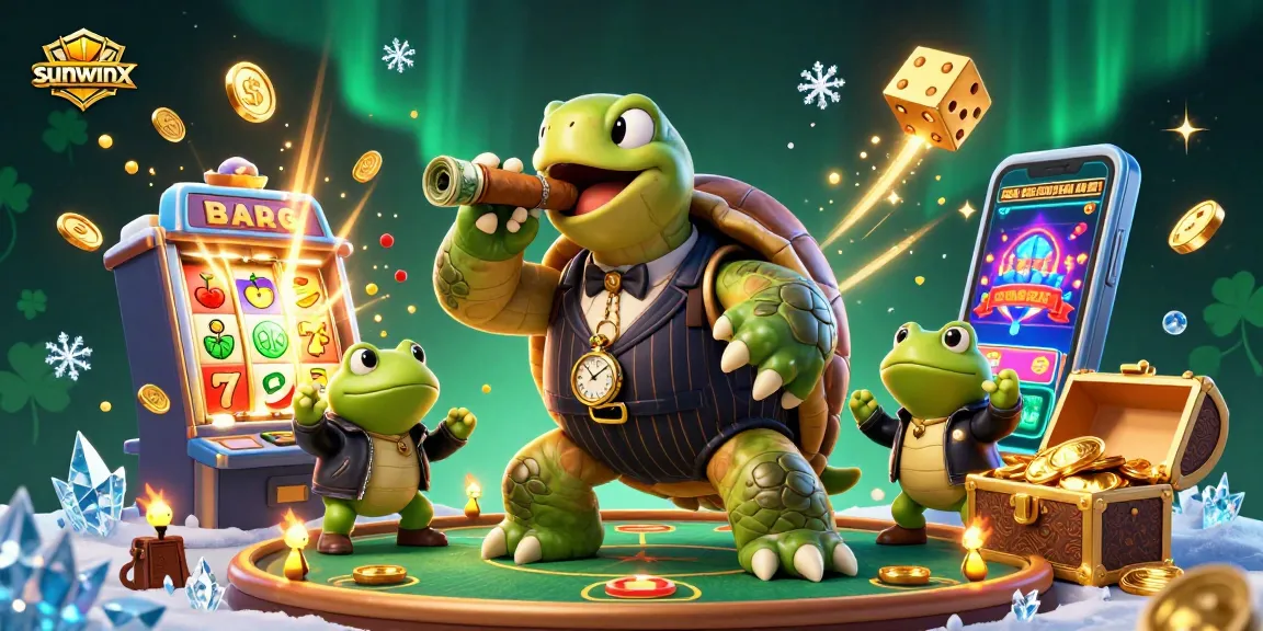 Engage with sunwinx at a vibrant casino where a massive snapping turtle leads the fun in a party atmosphere.