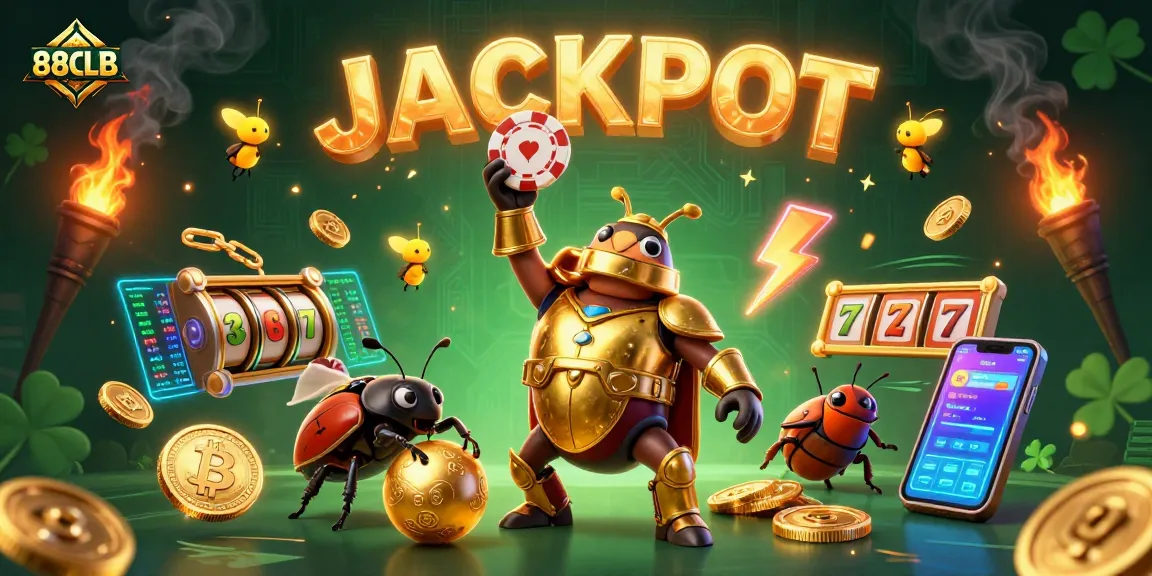 Win big at 88CLB with dynamic gambling elements and vibrant 3D visuals illustrating a jackpot.