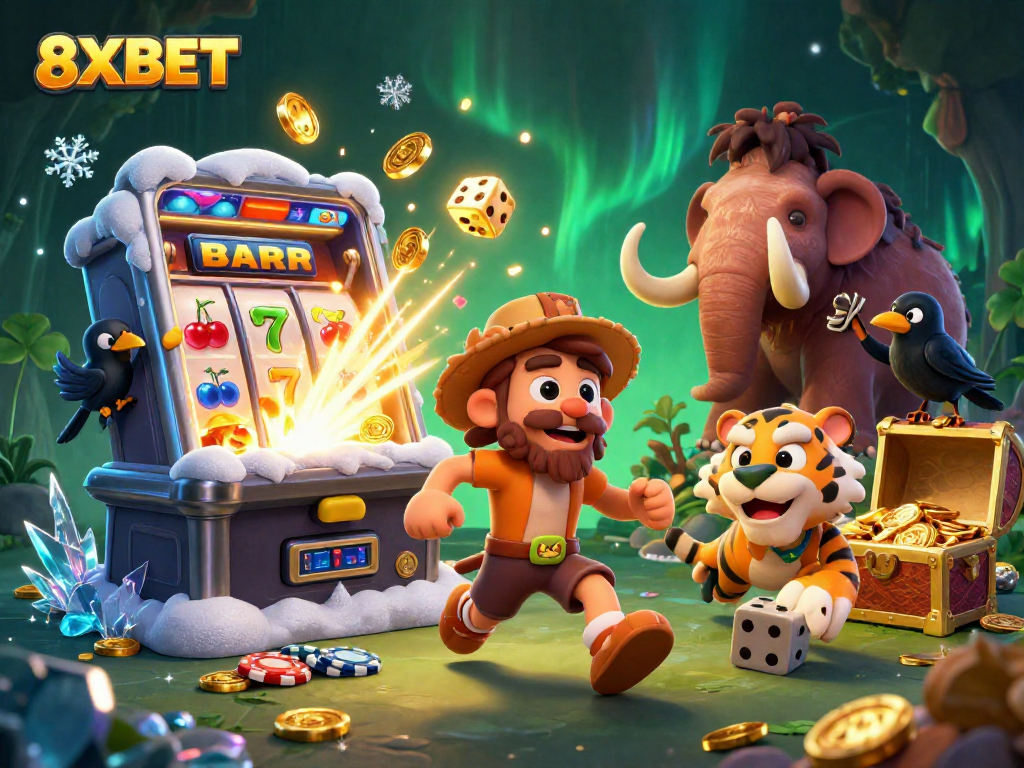 Engage with thrilling games at 8XBET in this vibrant, immersive casino scene.