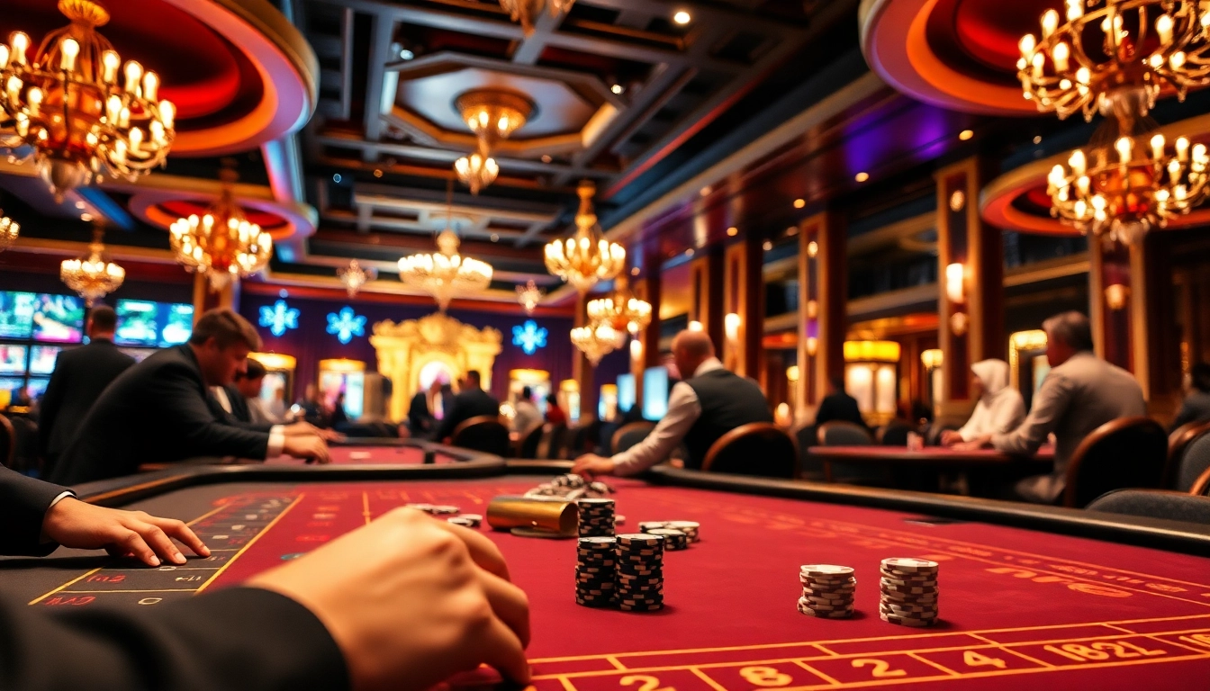 Spieler an einem Casino Tisch bei casinospielen.de setzen aufregende Chips.