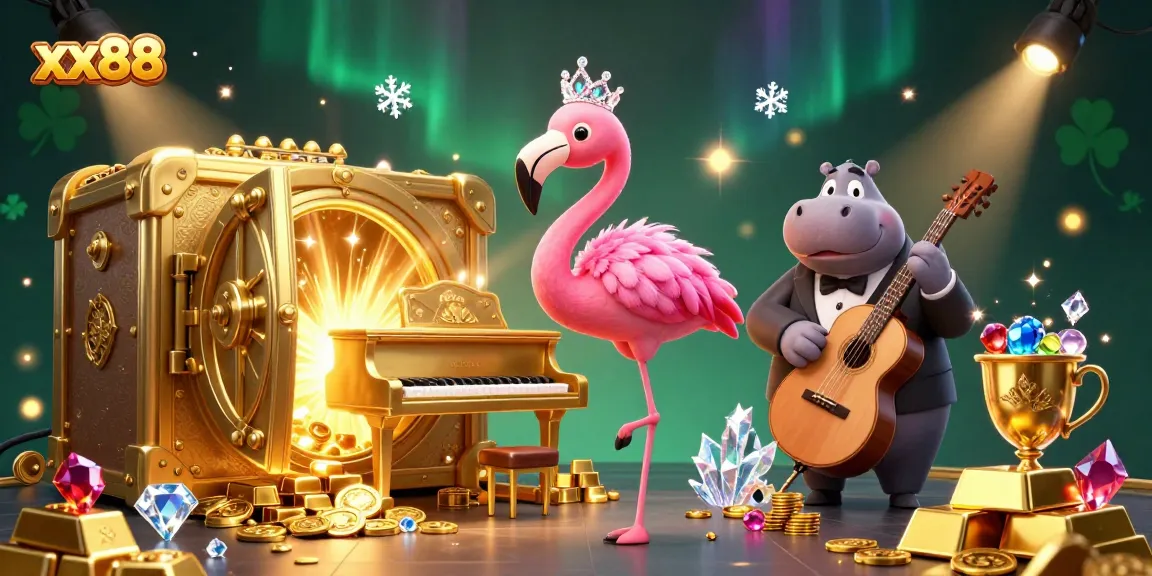 Experience exciting wins with xx88 in this vibrant 3D casino party illustration.