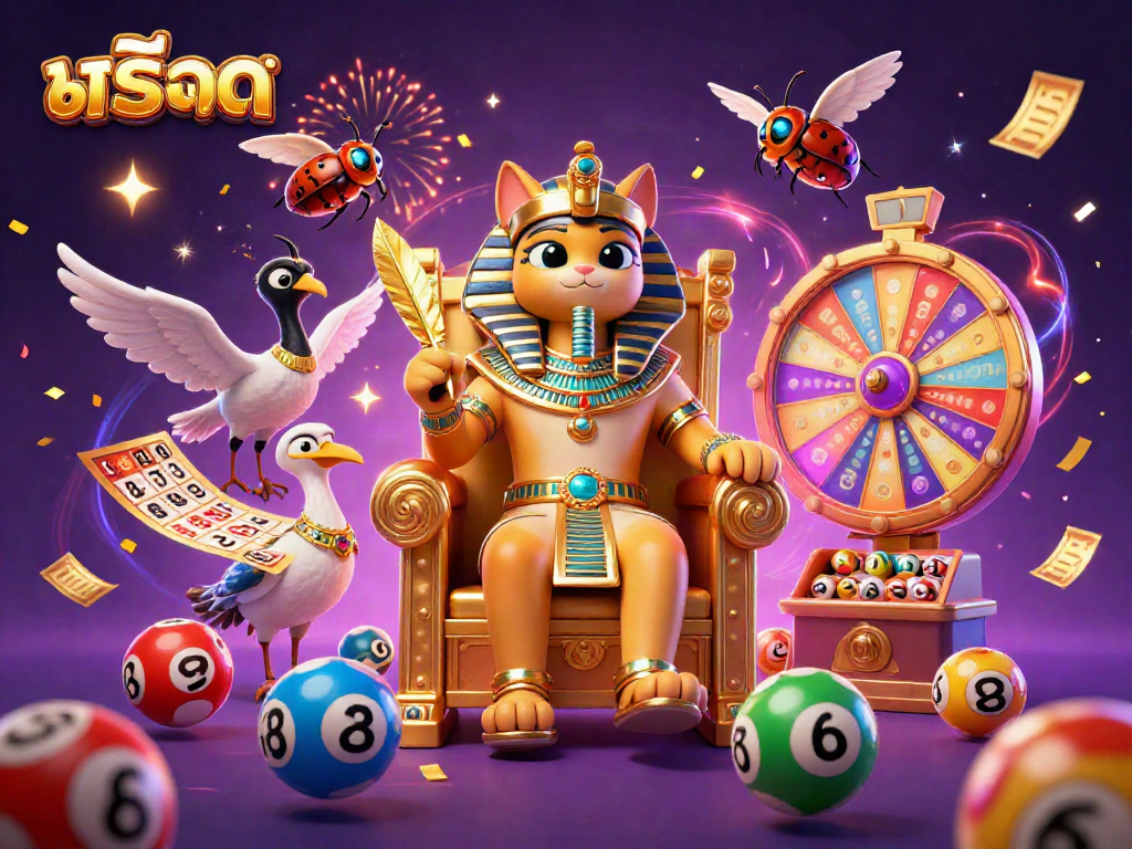 Experience thrilling สล็อต gameplay with a vibrant Egyptian-themed casino scene featuring rich colors and dynamic energy.