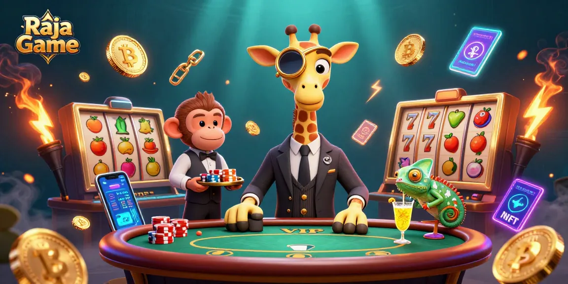 Experience thrilling gameplay with Raja Game as the high-roller giraffe leads at a VIP poker table.