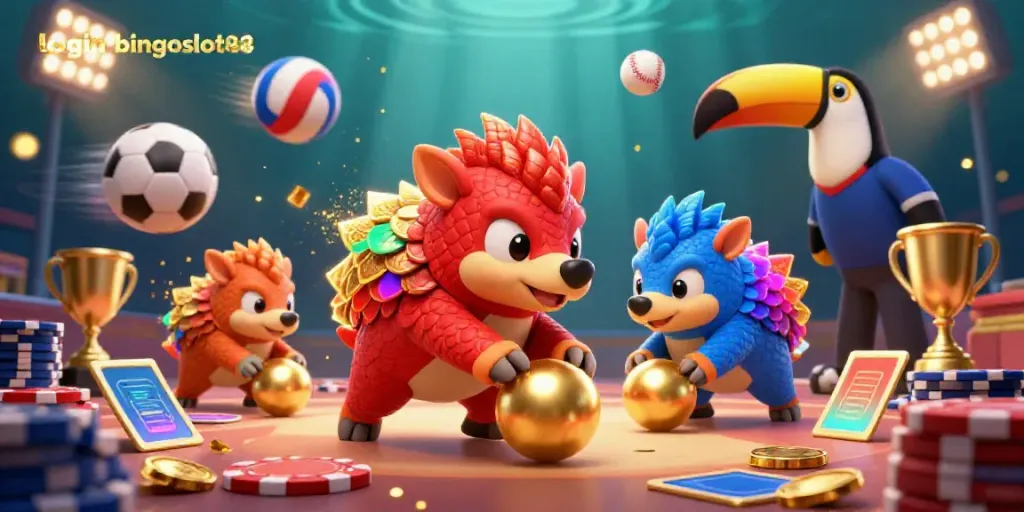 Memainkan login bingoslot88 dengan pangolin bersaing dan tema kasino yang meriah.