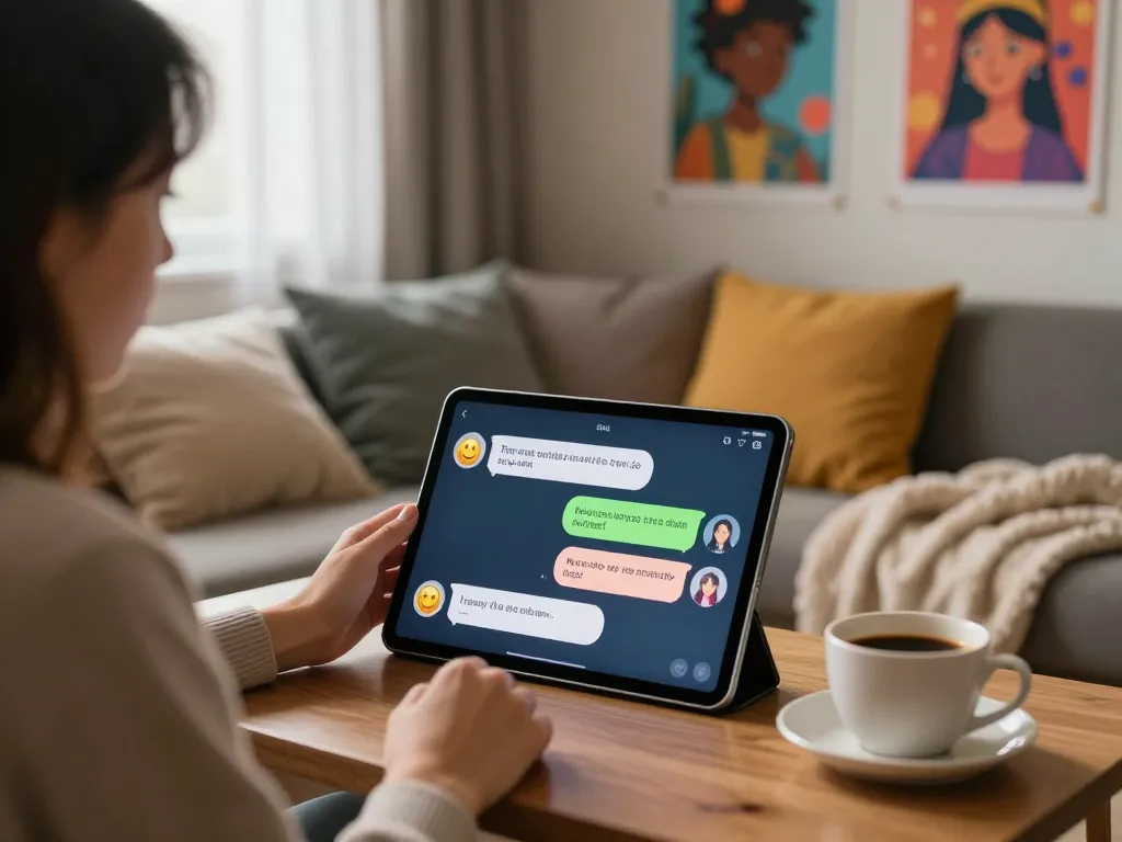 Engaging moment with nsfw ai character on a sleek tablet, showcasing intimate interactions.