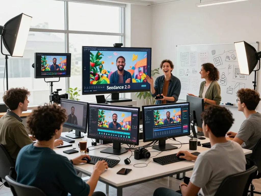Creating stunning videos with seedance 2.0 in a lively creative workspace.