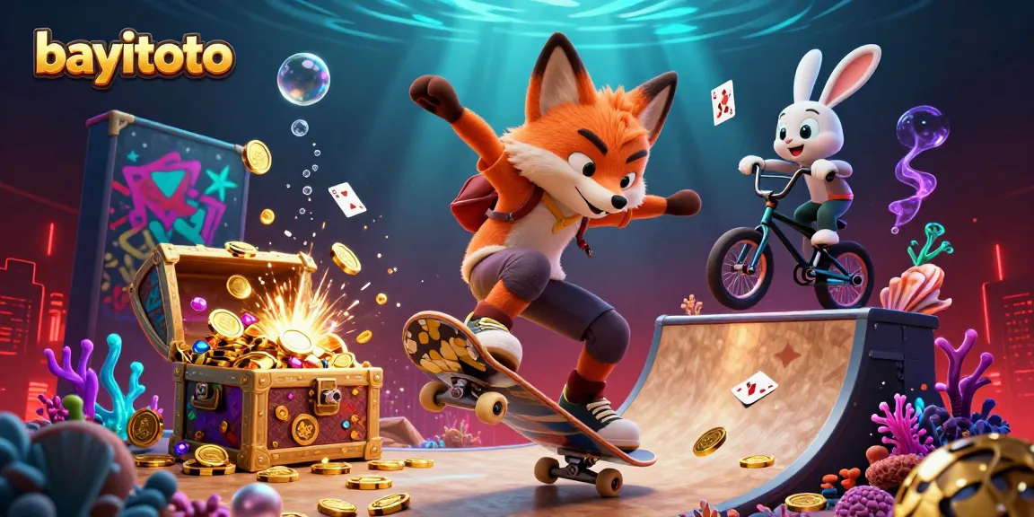 Experience thrill with bayitoto in a vibrant casino-themed dynamic 3D illustration full of excitement.